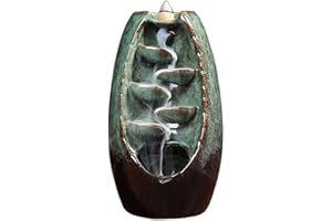 xunfu Bruciatore Incenso a Cascata in Ceramica, con 60 Coni di Incenso e 1 Cuscino, per Decorazioni Aromatiche e Decorazioni per la casa, Verde Grande Nuovo