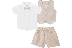 Freebily Traje Conjunto de Niños 3 Piezas Elegante para Ceremonia Traje Formal con Manga Corta + Chaleco + Pantalón Corto Traje de Bautizo Bebé Niño