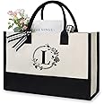 TOPDesign Initial Canvas Tote Bag, Personalized Present Bag, Suitable for Wedding, Birthday, Beach, Holiday, is a Great Gift for Women, Mom, Teachers, Friends, Bridesmaids (Letter L)