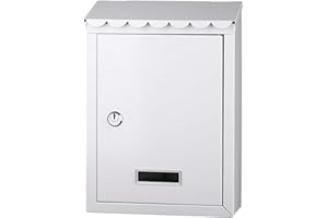 Bakaji Boîte aux lettres murale en acier inoxydable avec fermeture à clé, pour extérieur, blanc