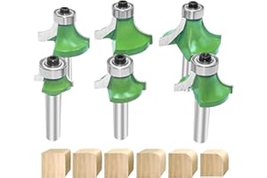 NICAVKIT 6 Stück 8mm Schaft Abrundfräser Standard Rundfräser Set, Hartmetall Runde Über Fräser Bits Oberfräsen-Bits Kantenfräser Radiusfräser für die Holzbearbeitung