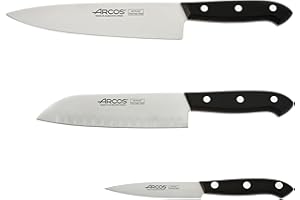 Arcos Juego Cuchillos Cocina Profesionales| Cuchillos Cocina Profesional Set Cuchillos | Mango Negro (3 Piezas)