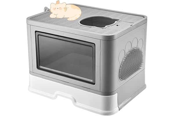 Bac à Litière pour Chat,Grande Maison de Toilette Chat Pliable avec Couvercle,Bac de Tiroir et Pelle à Litière,Portable,WC pour Chats avec Couvercle (48.5 * 36.5 * 38cm PP-Gris)