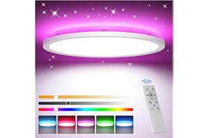 Tyreses lampa sufitowa LED ściemnialna za pomocą pilota, 24W RGB lampa sufitowa LED zmieniająca kolor, okrągłe oświetlenie sufitowe 3000K-6500K do sypialni, salonu, łazienki, pokoju dziecięcego Ø30CM