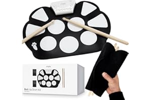 MikaMax Roll-Up Drum Kit - Batterie électronique Portable - 9 Pads, 2 Baguettes, 2 pédales - Alimentation USB ou Piles - Design Compact - Kit de Batterie pour débutants