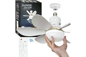 HFAN Ceiling Fans with Lights, E27 40W 20.5inch Small Ceiling Fan with Light RC Timing, 3 Speeds 3 Colors (3000-6500K) LED Ceiling Light, Modern Fan Lamp for Bedroom Living Room