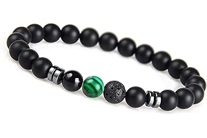 GD GOOD.designs EST. 2015 Pulsera Chakra con cuenta de piedra de lava, con cuenta de jaspe, piedra natural de ónix
