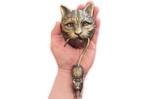 Anatolica Cat and Mouse Door Knocker, Solid Brass, 8.7 inches, Front Door Ornament (Antique Bronze)