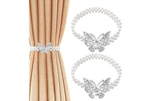 DIKEBAO DIKABAO Curtain Tie backs 2Pcs Metal Curtain TieBacks Adjustable Decorative Alloy Curtain Straps Curtain Holdbacks with Classy Small Pearl Elastic Rope for Home Office Living Room Curtain Decoration