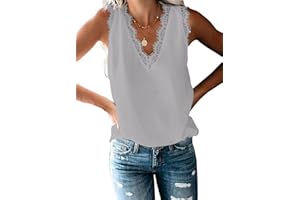 ZIOOER Donna Canotta Scollo a V Top Senza Maniche Camicia Elegante Pizzo Tank Top Estate Camicia Tops S-XXL