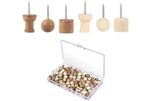 Aililong 150 agujas de madera para tablón de anuncios, chinchetas, cabeza de madera, con caja de almacenamiento, para oficina, escuela y hogar en 6 estilos, proyectos de artesanía y marcador de