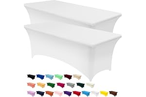 Utopia Kitchen Tovaglia Estensibile [8 Piedi, 244 cm] - Copritavolo in Spandex Lavabile e Resistente alle Rughe per Eventi e Feste (Confezione da 2, Bianco)