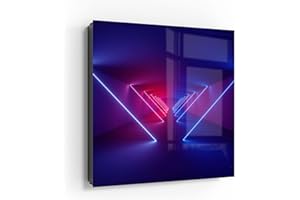 DEQORI Schlüsselkasten schwarz | 30x30 cm | Motiv Lichtinstallation | Glas & Metall Schlüssel-Box | Schlüsselschrank mit 50 Haken + 2 Magnete | Moderne Box magnetisch & beschreibbar