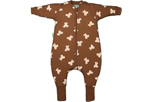 MOLIS & CO molis&co - Pijama Manta con Mangas Desmontables y Calcetines Antideslizantes - 1.0 TOG - 70 cm (1 año) - Ideal para Primavera y otoño - 100% algodón (Oeko-Tex 100) - Teddy Mocca