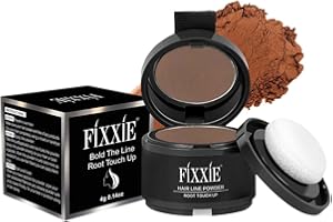 FIXXIE, FIXXIE Hairline Powder, Root Touch Up Medium Brown Powder, Instant Hair Loss Concealer for Thinning Hair, Windproof & Sweatproof Root Cover Up with Mirror and Puff