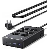 UGREEN 10 IN 1 Power Strip Plug PD 65W USB C Multiple 6 Outlets AC 3680W | 2 USB-C 2 USB-A, 1.6M Extension Black, Switch, Pow