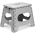 iTrend 11 Inch Folding Step Stool - Heavy Duty Plastic Step Stool for Adults & Kids - Opens with one Flip - Anti Skid Lightweight Foldable Step Stool for Kitchen, Bathroom and Bedroom - Grey & White