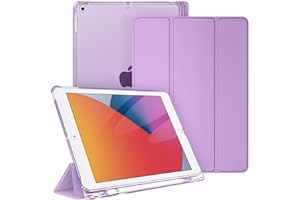 Fintie Funda iPad 9.ª Gen 2021 10,2 Pulgadas (8.ª / 7.ª Gen 2020/2019) con Soporte Integrado para Pencil - Trasera Transparente Carcasa Ligera Auto-Reposo/Activación, Lavanda