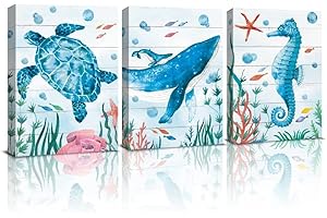 KAIRNE Mare Poster con cornice,Immagine di Animali Marini,decorazione per il soggiorno,Blu Mare decorazione Parete per Bagno,Oceano Poster Moderno per Camera da Letto Soggiorno Decorazioni,30 x 40 cm