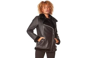 Roman Originals Faux Leather Jacket For Women UK - Ladies Bomber Aviator Coat Moto Biker Pilot PU Flying Teddy Borg Sherpa Fur Trim Furry Fleece Collar Lined Casual Warm