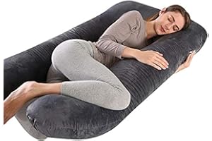 Wndy's Dream Cuscino gravidanza, grande cuscino per tutto il corpo a forma di U, cuscino multifunzionale per gravidanza 80 x 148 cm, rivestimento grigio