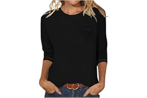 GENERIC T-shirt à manches 3/4 pour femme - Couleur unie - Décontracté - Col rond - Pull classique à manches longues - Coton - Coupe basique - Hauts fins - Confortable - T-shirt de sport