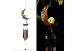 ‎LIFEMET lifemet Windspiel, Solarleuchten – angetriebene LED-Mond-Nachtlichter, für den Außenbereich, Garten, wasserdicht, Metall, Windglocken-Licht, Lampe für Terrasse, Deck, Rasen, Hof, Terrasse