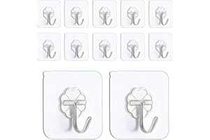 Koksi No Drill Hooks Self-Adhesive Hanger, Use in Kitchens, Bathrooms, Hallways for Coats, Towels, Hats, Robes (12 Plastic Hooks)