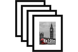 Tinkeps 4 Pack 8x10 Black Picture Frame, Engineered Wood and Plexiglass, 8x10 Photo Frames with Mount for 5x7 inch Prints, Photos, and Posters, Tabletop and Wall Mountable