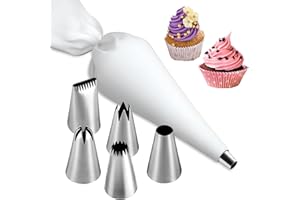 Waymaytecy Set di 6 sac a Poche in Silicone Riutilizzabile, Beccucci per sac a Poche, 1 sac a Poche Lavabile da 40 cm Viene con 5 Diversi Ugelli in Acciaio Inossidabile, per Torte, Cupcakes, Biscotti