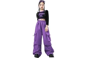 LOLANTA Mädchen Hip Hop Outfit, Bedrucktes Crop Top & Cargo Hose Tanz Set, Trendige Streetwear, 6-13 Jahre