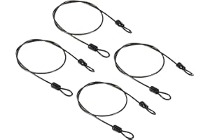 PATIKIL Sicurezza Acciaio Cavo 2.5mm x 0.5m/1.64ft Rivestito Bagaglio Blocco Filo Corda con Doppio Asola Nero 4pz