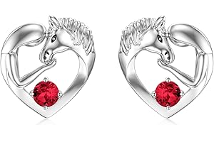 AOBOCO Orecchini a forma di cavallo in argento Sterling 925 Orecchini per bambini, gioielli a forma di cavallo Regali di compleanno per ragazze, donne, figlie e nipoti (rubino simulato)