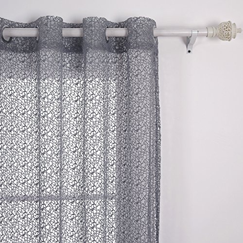 Deconovo Netz Vorhänge Voile Vorhang Ösen Deko Vorhang 245×140 cm Dunkelgrau 2er set - 3