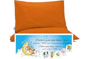 4BABIES-Kissenbezüg 50x30 Kinder - 2er Set Kopfkissenbezug mit Beutelverschluss 100% Reiner Baumwolle -Made in Italy- ÖEKO-TEX Zertifiziert - ORANGE