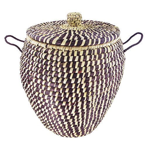 WÄSCHEKORB „MEDITERRAN“ MIT DECKEL 50CM x 60CM – HANDARBEIT – FAIR TRADE (Aubergine) - 2