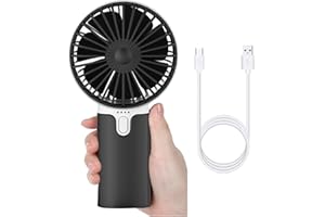 EasyULT Mini Ventilatore Portatile USB, con 5200mAh Batteria, Ricaricabile USB Ventole Palmare 3 velocità Regolabili, con Base Desktop, per Casa, Ufficio, Viaggi, Picnic, Campeggio-Nero
