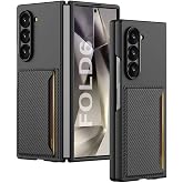 Galaxy Z Fold 6 Karbonfiber Arka Y&uuml;zey Zore Kartlıklı Z-Kart Kıpta Sert Kapak-Siyah