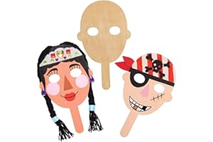 Baker Ross AT804 Gesichtsmasken aus Holz, Kunst- und Bastelprojekte für Kinder, zum Verkleiden und Spielen, 5 Stück