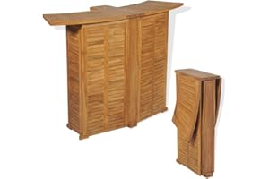 vidaXL Solid Teak Wood Folding Bar Table - Durable Garden Furniture with Convenient Parasol Hole and Removable Shelves - Brown
