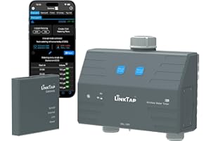 LinkTap D1 Programmateur d'arrosage Intelligent et Gateway, 2 Zones distinctes, Débitmètres intégrés, Adaptation météo, Détection et Notification d'Erreurs, Portée Plus Large Que WiFi, IP66