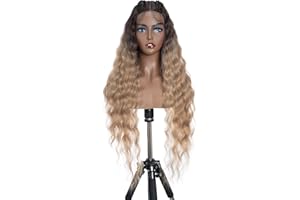FASHION IDOL Lace Front Pelucas Rizadas 31" de Largo Peluca Sintética Natural Ondulada al Agua para Mujeres Negras Negro Natural con Peluca de Encaje HD Tipo E
