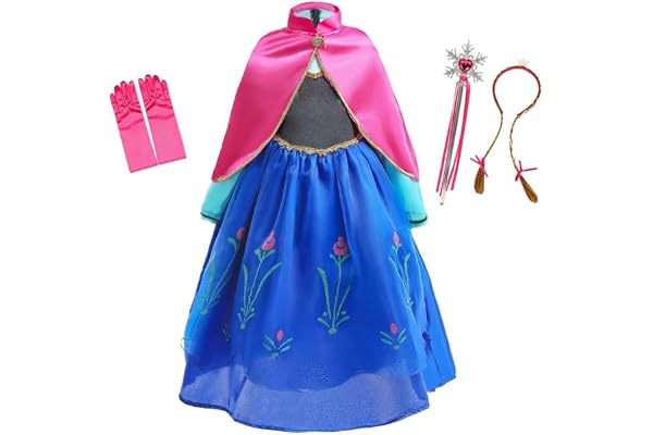 Lito Angels Deguisement Robe Costume Princesse avec Cape pour Enfant Fille, Anniversaire Fete Carnaval Halloween Cosplay, Bleu