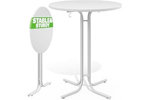 CASARIA® Foldable Round Bar Table | 80 x 110cm | Sturdy Garden High Table with Wooden Top and Powder-Coated Metal Frame | Bistro & Party Table | White