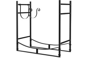 SCENDOR 30" L X 30" H Heavy Duty Firewood Rack with Kindling Holder Wood Storage Accessory for Indoor Outdoor Wood Storage Black