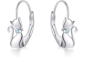 YAFEINI Kolczyki z kotami, srebro wysokiej próby 925, wiszące kotki, kreolki, biżuteria z kotami, prezent dla kobiet, dziewcząt, Srebro szterlingowe