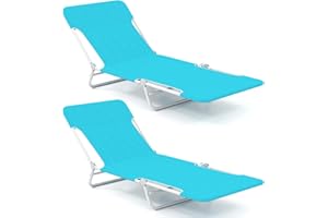 COSTWAY Folding Sun Loungers Set of 2, 5-Level Adjustable Garden Reclining Chaise Lounge Chair Beach Sunbed, Metal Frame Portable Outdoor Lay Flat Sunbathing Tanning Recliner for Patio, Pool, Camping