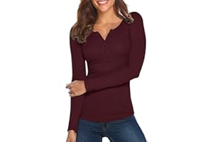 Damen Shirt Langarm V-Ausschnitt Basic Oberteile Button Casual Pullover Einfarbig Langarmshirt
