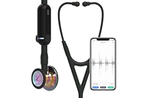 3M Littmann Stetoscopio Digitale CORE, 8572, testina arcobaleno lucida, tubo nero, 69 cm