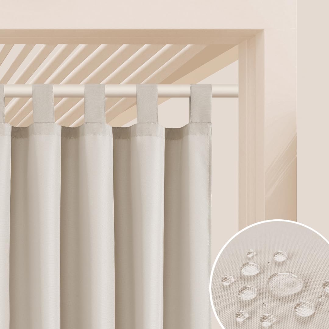ROOM99 Garden Line - Cortinas para exteriores con trabillas, 155 x 200 cm de ancho x 200 cm de alto, resistente a la intemperie, impermeable, protección solar, para jardín, resistente al viento, color